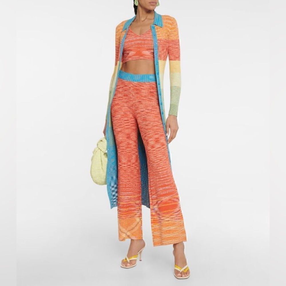NWT STAUD HANA SPACE DYE RIBBED CROP TOP BLOOD ORANGE XS
